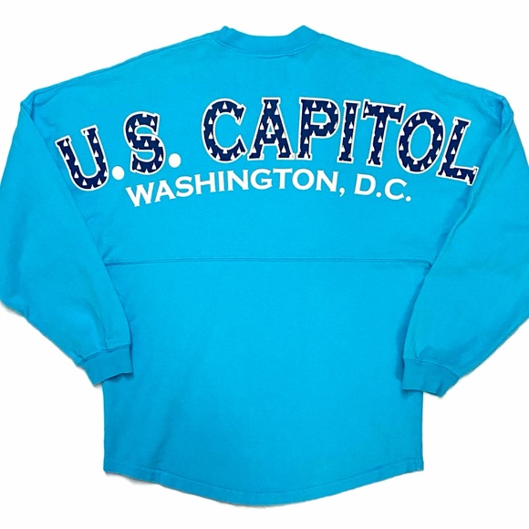 US Capital Washington DC Baby Blue Spirit Jersey Long Sleeve Spell Out T Shirt - Picture 1 of 7